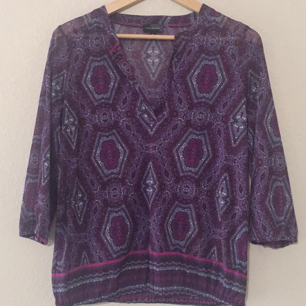 The Limited Purple Pattern Sheer Blouse
